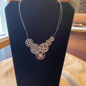 Silpada N2343 Silver Filgree and Black Leather Necklace